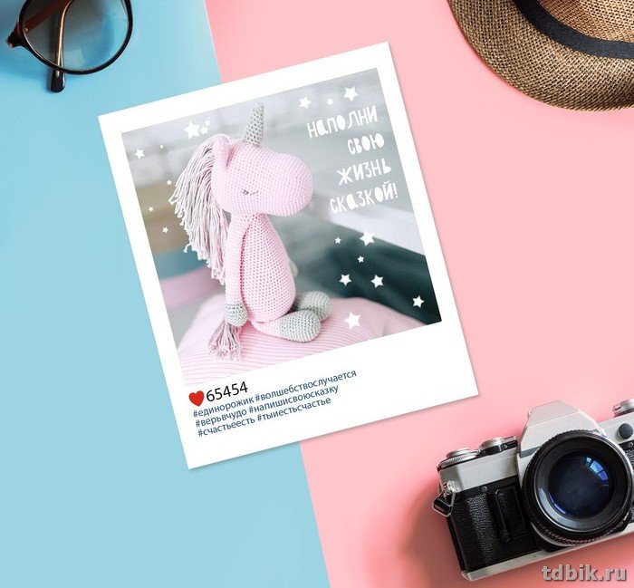 Открытка-малышка  в стиле инстаграм "Вязаный единорожка"
