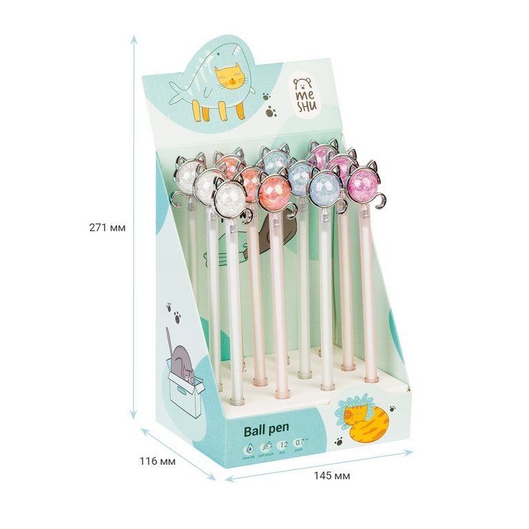 Ручка шариковая сувенирная MESHU "Cat" 0,7мм синяя (линия 0,7мм), ассорти