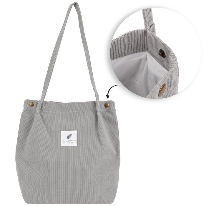 Сумка-шоппер Darvish "Холщовая" (на кнопке) серая 34х38х11 см