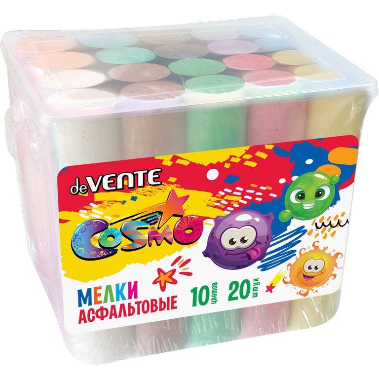 Мел для рисования на асфальте цветной 20шт. 10цв. в пластиковом боксе  deVENTE "Cosmo"