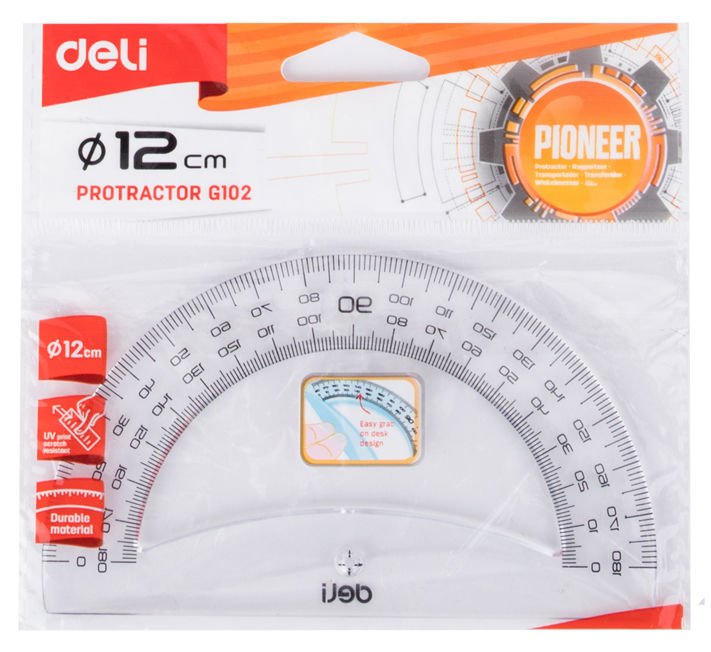 Транспортир пластик 12 см. 180 град. прозрачный Deli Pioneer