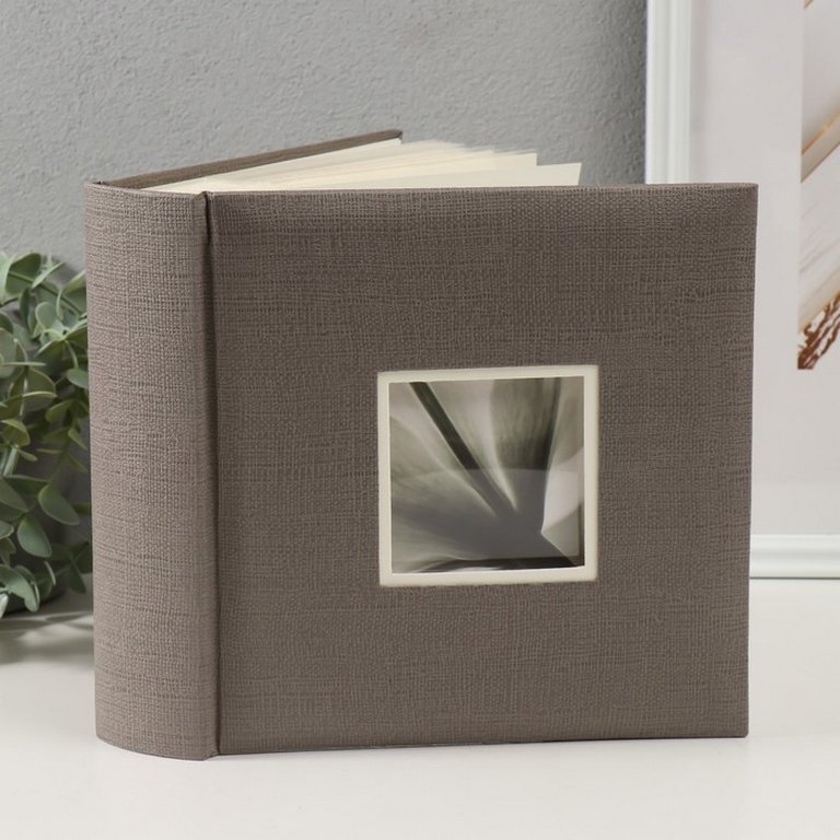 Фотоальбом 200 фото 10*15см "grey canvas. Делюкс" 22*22 см обложка картон, ПП карман, с окном