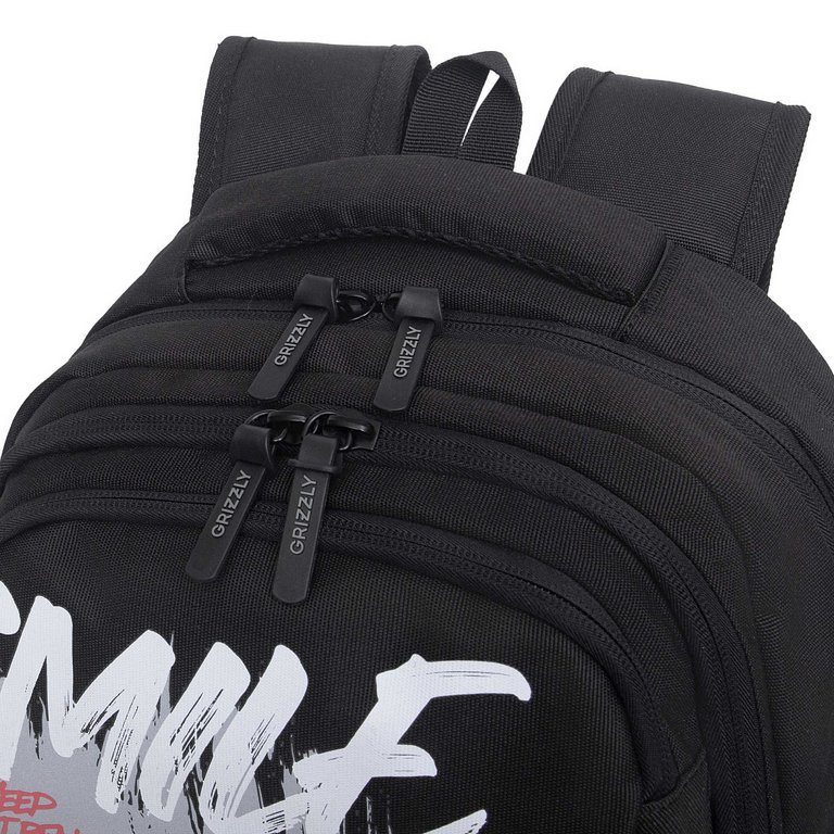 Рюкзак школьный для мальчика Grizzly 39*28*20 см, черный/серый