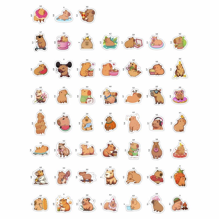 Набор наклеек  9 листов "Капибара" (52 шт) Nalepking
