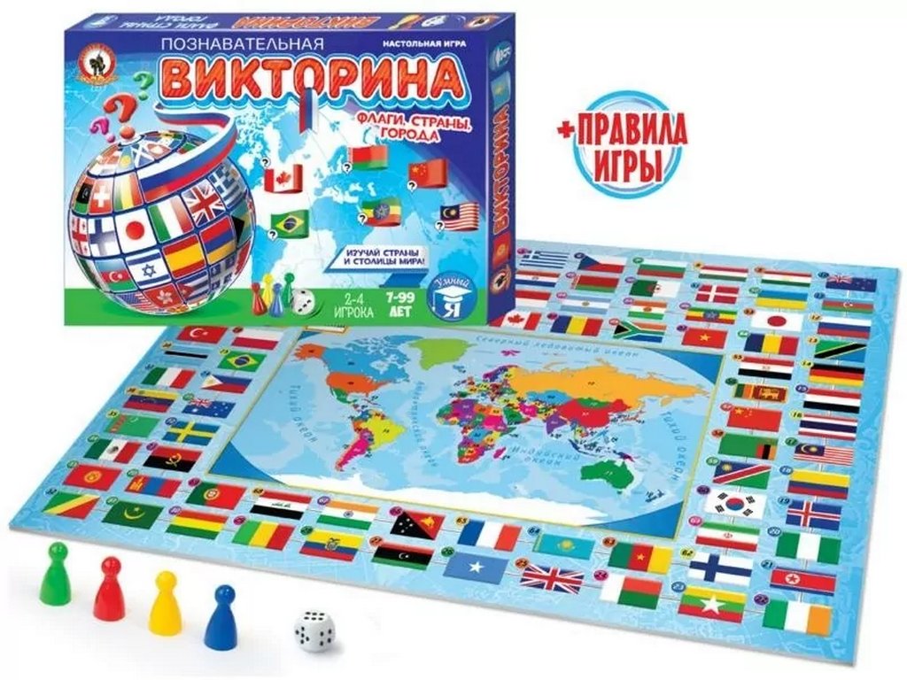 Игра настольная  Ходилка с викториной "Флаги, страны, города" Русский стиль
