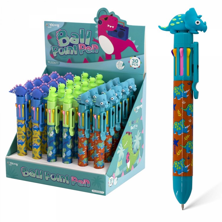 Ручка шариковая авт.  8-и цветная "Дино" Yalong 0,7мм