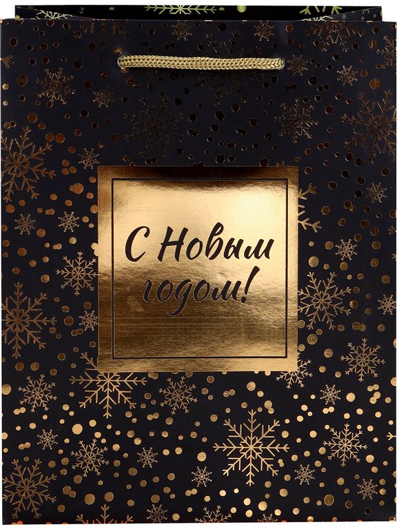 Пакет бумажный НГ 18*24см матовый "Золотистый снегопад"