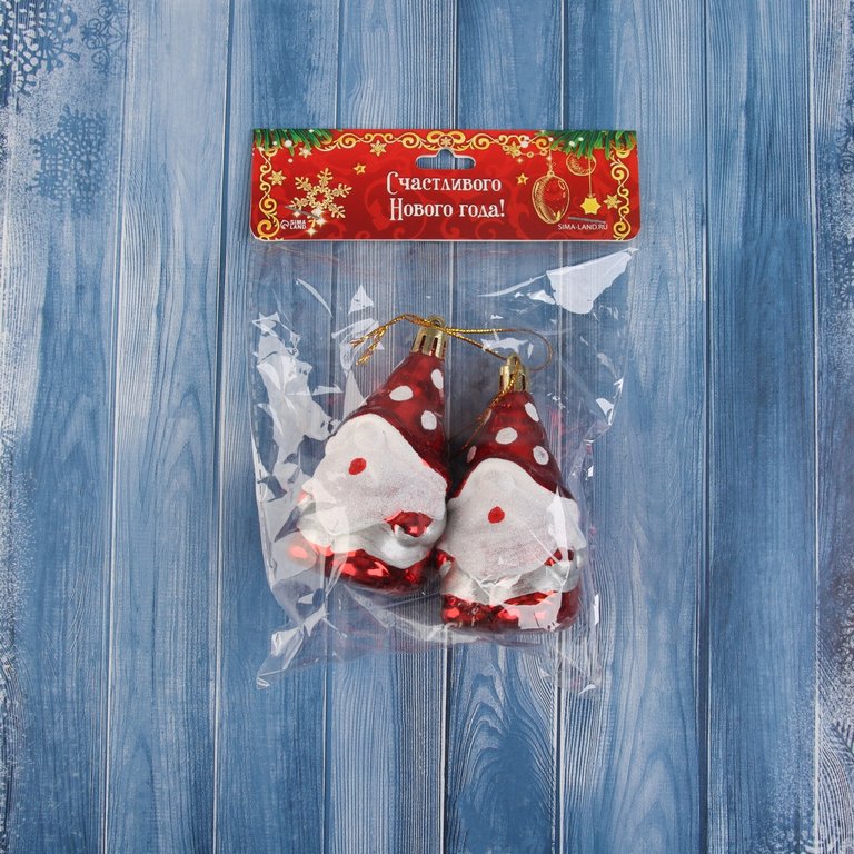 Набор украшений из пластика "Гном, колпак в горох" 2 шт/уп, 9х4,5 см красный