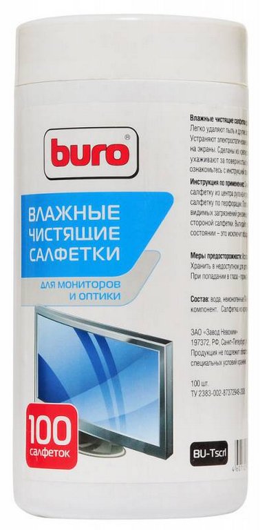 Средство чистящее для оргтехники Buro, 100 шт., туба, (для экранов с покрытием)