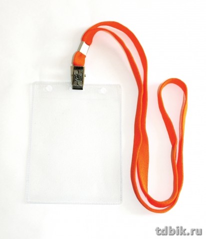 Бейдж вертикальный  87*120мм (вставка 81*102мм) на оранжевой ленте 90см ДПС