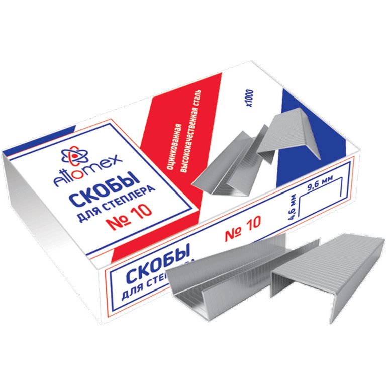 Скобы №10 Attomex 1000 шт/уп, оцинкованные, до 20 листов