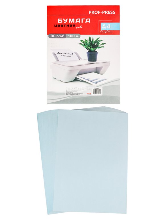 Бумага "Prof-Press" PALE 80 А4 , 100 лист/уп, голубой пастель