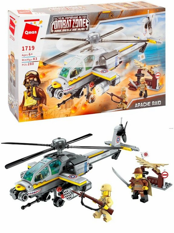 Конструктор пластиковый 280 дет. "Рейд вертолета Апачи" (3+) Qman
