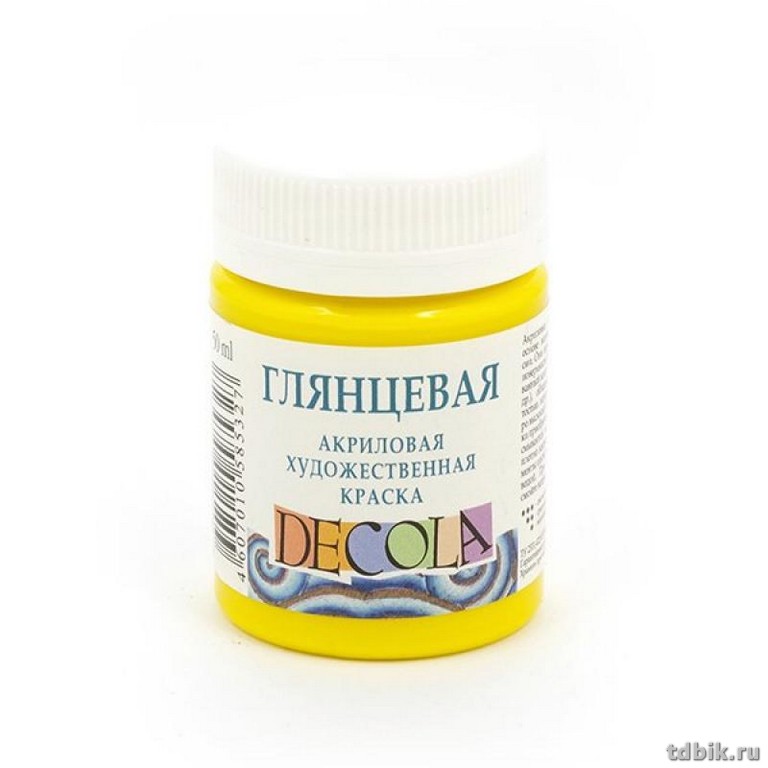 Краска акриловая художественная глянцевая 50мл желтая светлая Декола