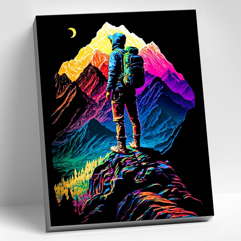 Роспись по номерам (холст) 40*50см черный "Путешественник" (основа+акрил.краски+кисти) 20 цветов