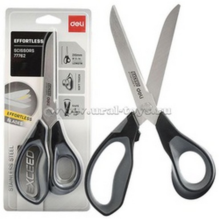 Ножницы 210 мм пластмас. эргоном. рукоятка c резиновыми вставками Deli