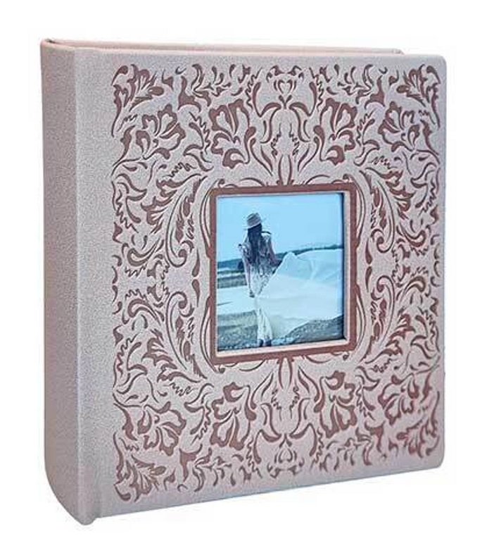 Фотоальбом 200 фото 10*15см "Делюкс" ПП карман с окном, бежевый под замшу 23*22 см