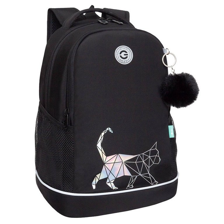 Рюкзак школьный для девочки Grizzly 28*38*18 см, черный