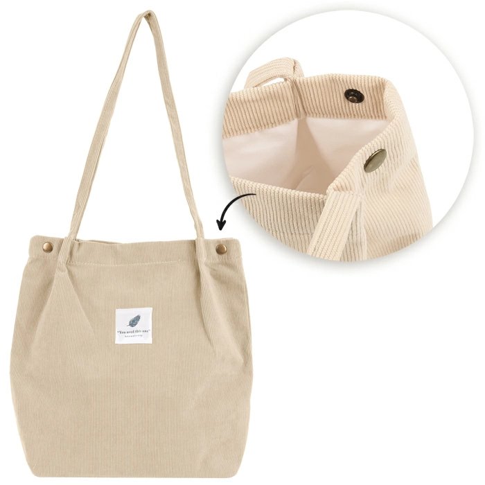 Сумка-шоппер Darvish "Холщовая" (на кнопке) бежевая 34х38х11 см