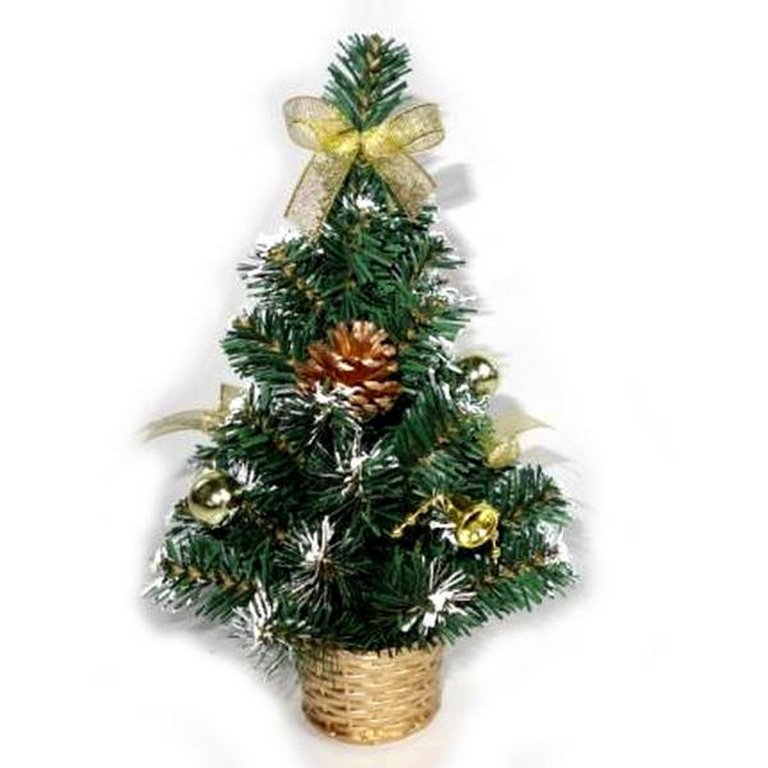 Ель декоративная   0,25 м украшенная (цв. гамма украшений золото)