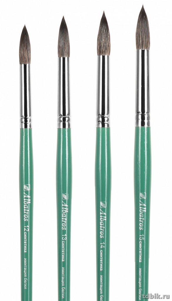 Кисть Синтетика №13 круглая Имитация белки (длинная зеленая ручка) d-7,0мм/L-24,0мм Альбатрос