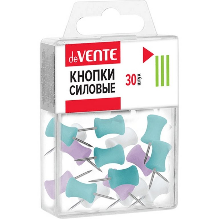 Кнопки-гвоздики канцелярские  30 шт/уп, цветные "Pastel" deVENTE в пластиковом боксе