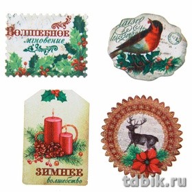 Декор  НГ "Зимнее чудо" 13*15,5см (4шт/уп) дерево