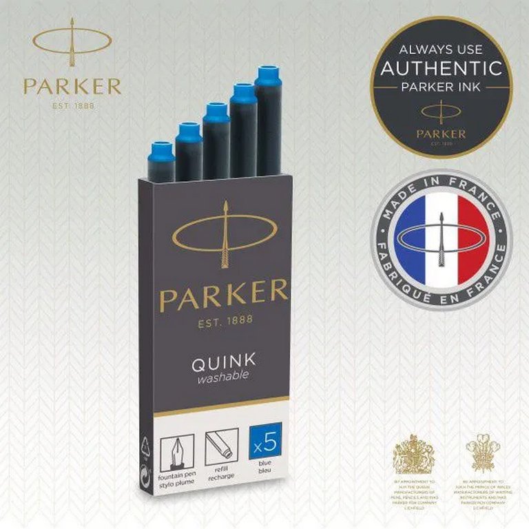 Чернильные картриджи Parker Quink синие 5шт/уп. (длина 7,5 см)