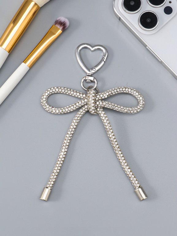 Брелок "Бант со стразами" под серебро, 11*7,5*1,5 см