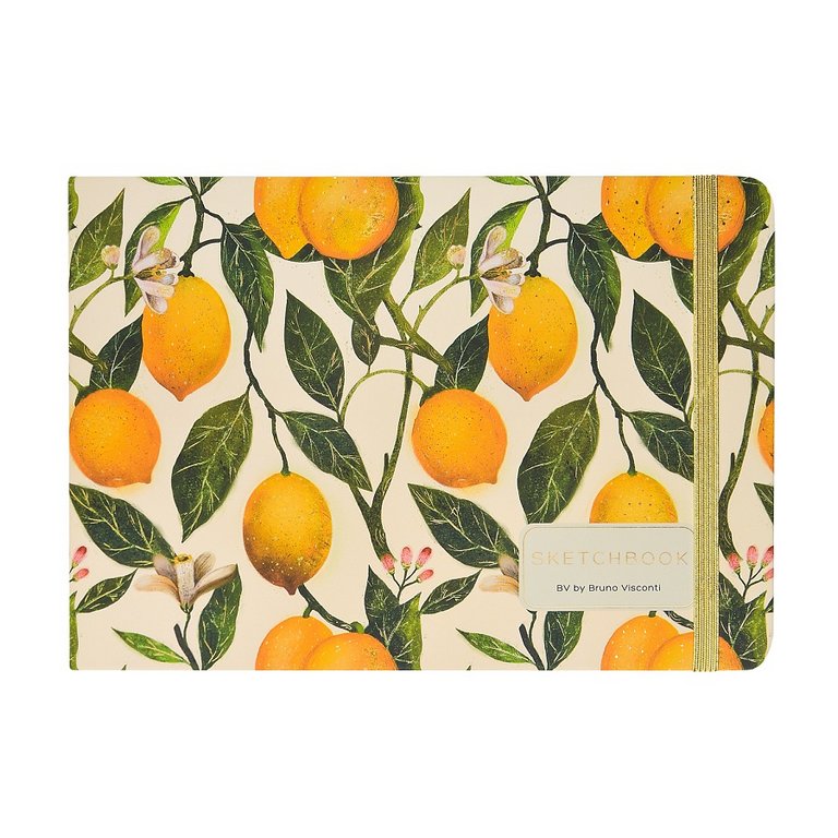 Скетчбук 213*146 мм, 96л.,тв. обл. на ризинке, белый блок "Flora. Paradise lemons"
