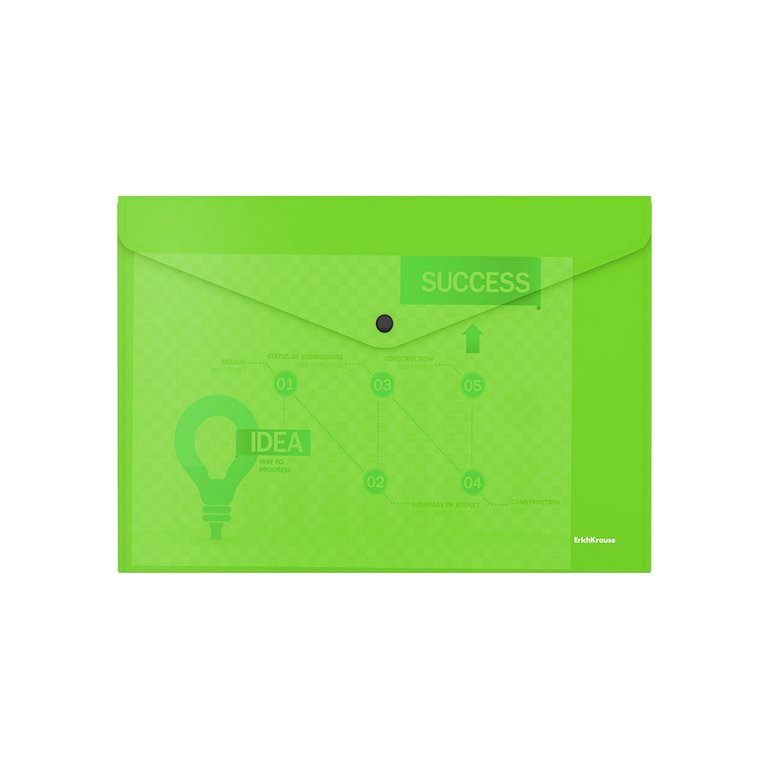 Папка-конверт на кнопке A4 пластик 0,14 мм ErichKrause Glossy Neon ассорти