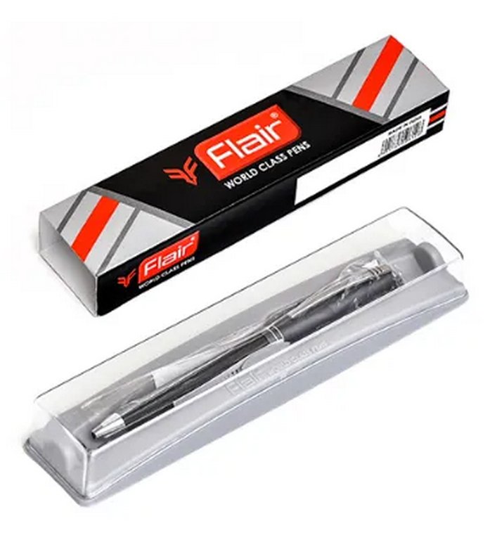 Ручка шариковая Flair "Voyager" подар.футл. корпус графит. с черн метал. синяя 0,7 мм