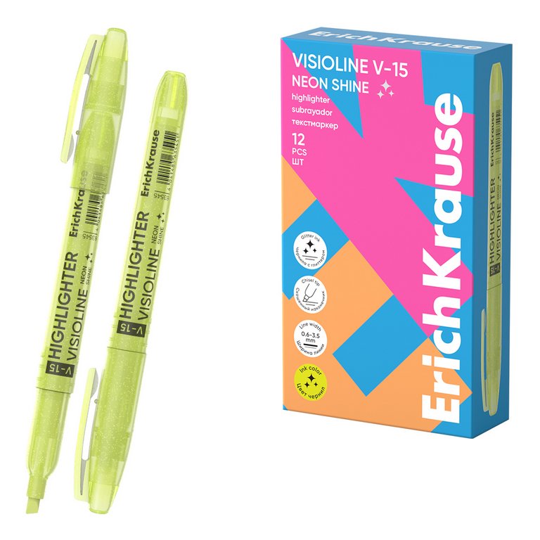 Текст-маркер с блестками ErichKrause  V-15 жёлтый (линия письма 06-3,5 мм)
