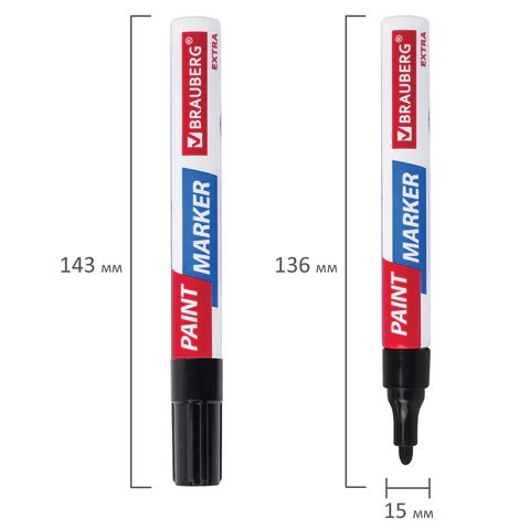 Маркер-краска лаковый  4мм Brauberg черный (нитро-основа, мет.корпус) EXTRA