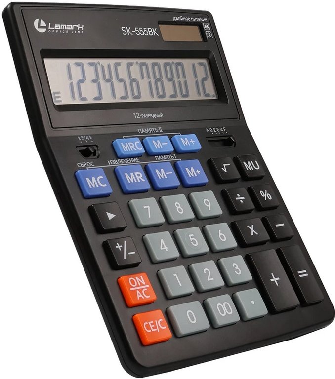 Калькулятор наст. Lamark SK-555BK (14 разр., 2 питания 143x193x38.4 мм) черный