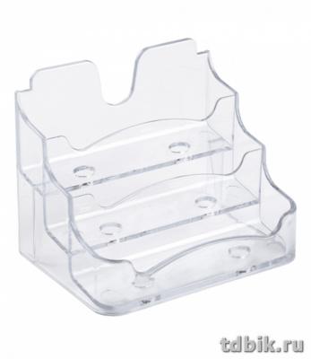 Подставка для визитных карточек 3 отдела 70*102*82 мм Стамм, прозрачная,
