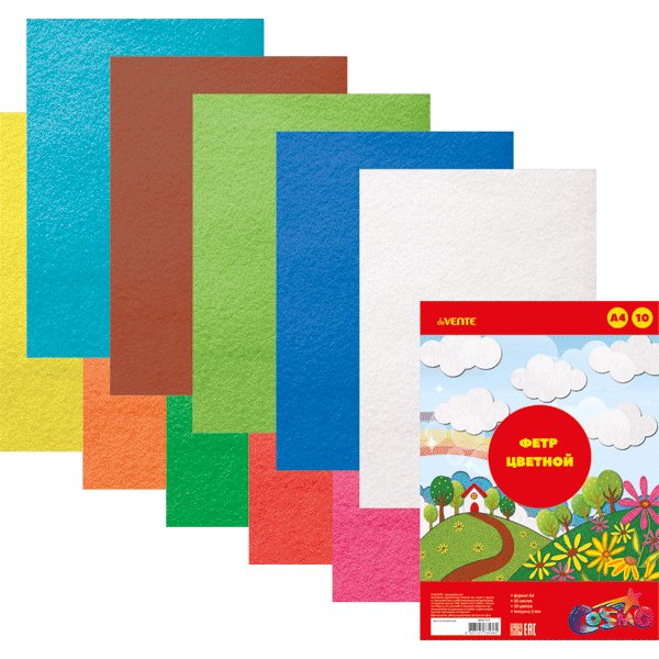 Фетр А4 (набор 10 листов 10цв.) 2мм ассорти "Яркие цвета" (мягкий) deVENTE