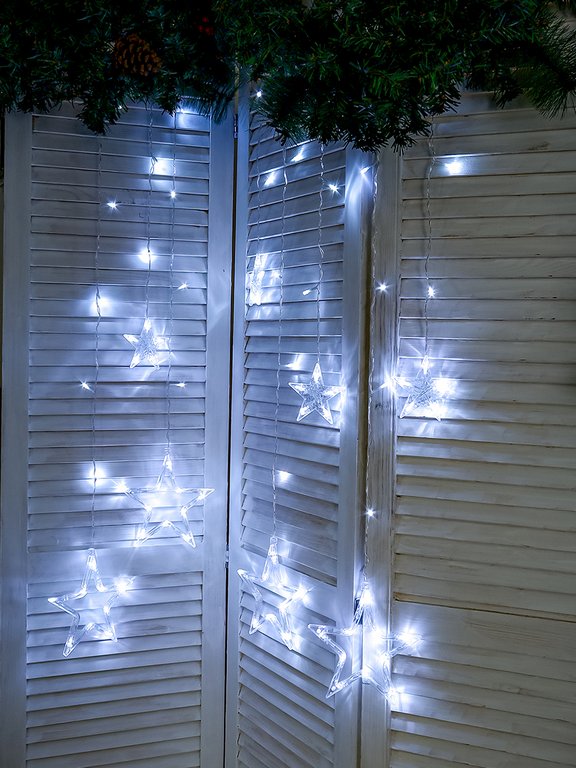 Гирлянда комнатная Бахрома "Звездное небо" 2,5м*1м, 92 холодных ламп, прозрачная нить, 220 В