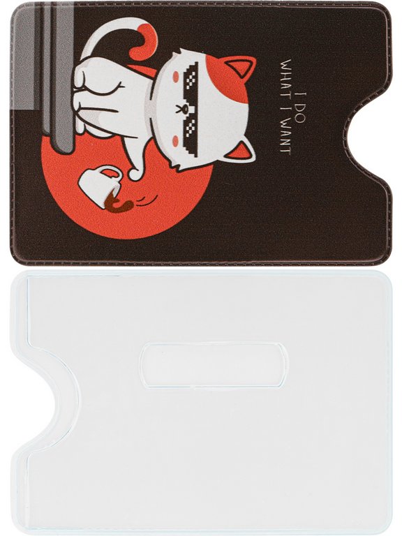 Обложка для проездного билета "Крутой кот" из ПВХ 7*9,5 см