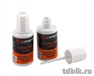 Коррект. жидкость Lamark Fluid (20 мл) с кисточкой, быстросохнущая, (мет.шарик)
