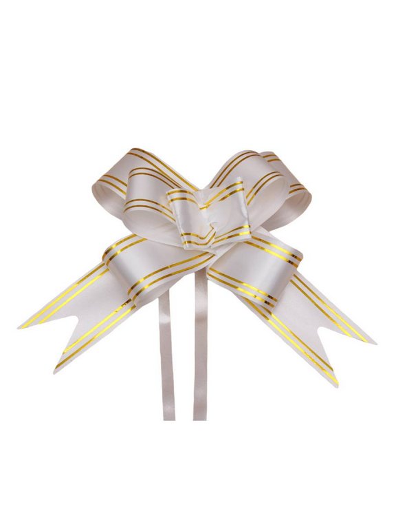 Бант Бабочка 30мм белый (золотые полосы)