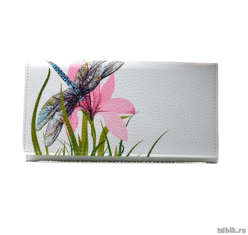 Портмоне D.Morelli женское "Альба" большое, нат.кожа, принт стрекоза