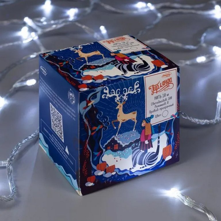 Гирлянда комнатная Нить 10м, 100 холодных ламп, 8 реж., прозрач.провод (от -10 до +35 °С)