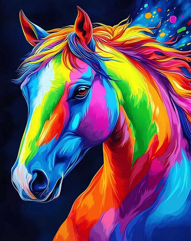 Алмазная мозаика 20*25см "Неоновый конь" Феникс+