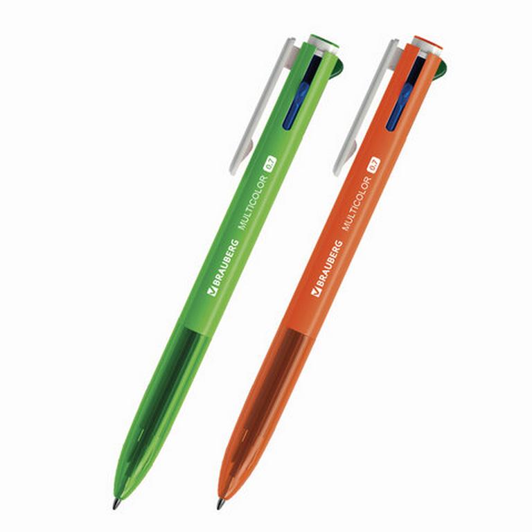 Ручка шариковая авт.  4-х цветная BRAUBERG MULTICOLOR 0,7мм (син/зел/крас/чер) (линия 0,35мм)