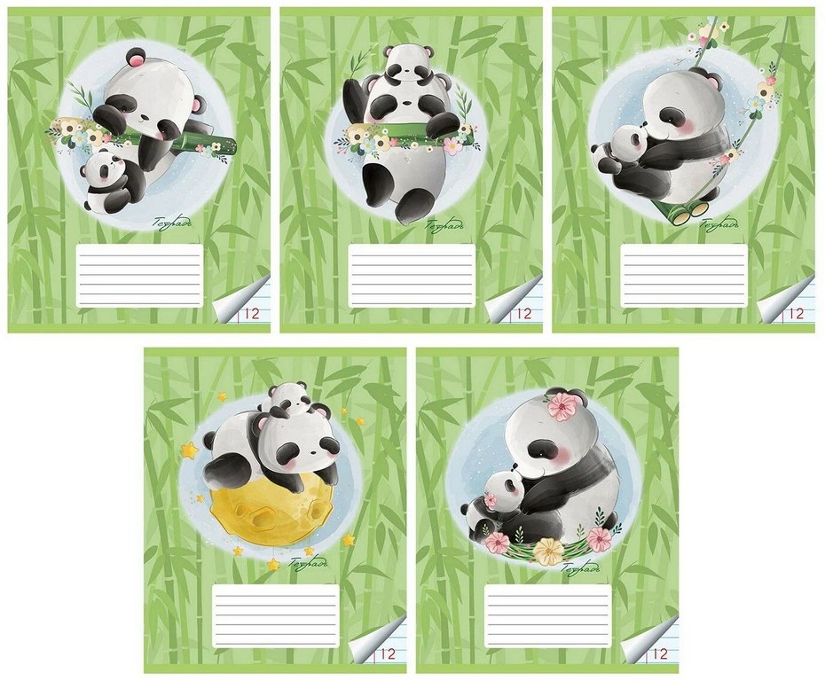 Тетрадь 12 лист лин. А5 "Панда мама" 5 видов