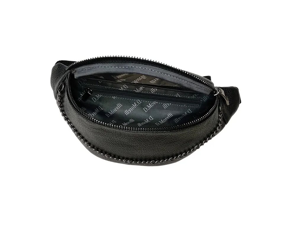 Сумка поясная D.Morelli нат. кожа, черная, 28*13,5*8 см