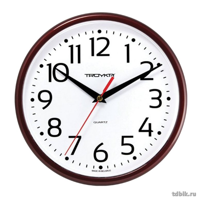 Часы настенные TROYKA 23*23*4см, круглые, цв. белый, коричневая рамка