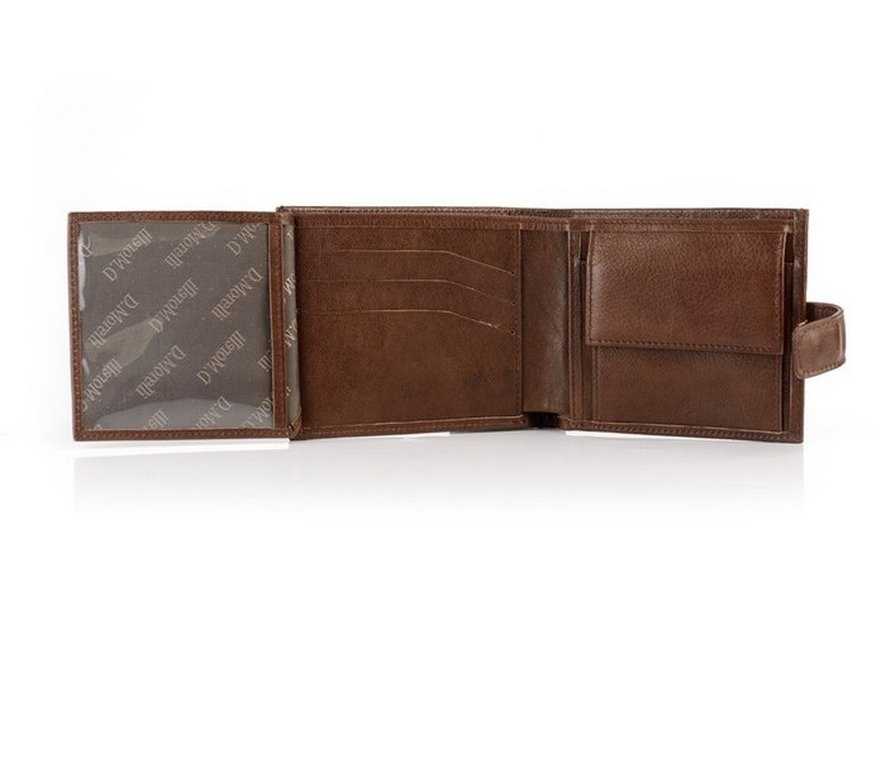 Портмоне D.Morelli мужское "БОНД" с хлястиком, нат.кожа, коричневый