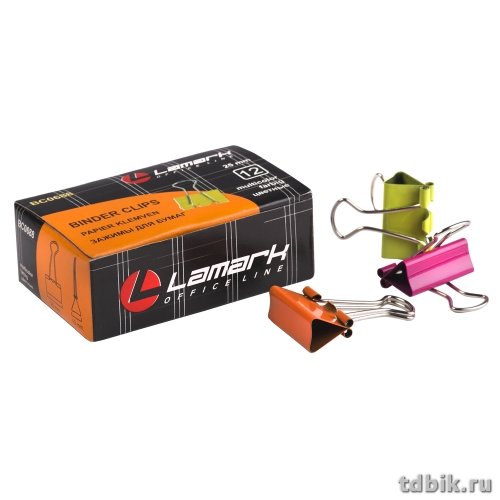 Зажим для бумаг 25 мм цветной Lamark "Неон"